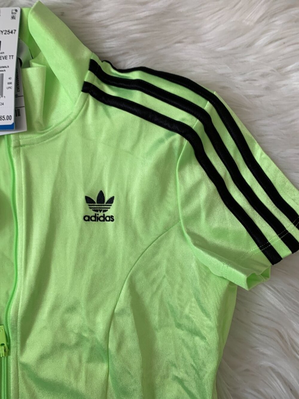 ADIDAS ORIGINALS Cropped Full Zip Mock Neck Top in Signal Green/Black Sz MEDIUM - Picture 2 of 5
